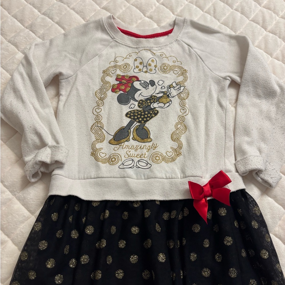 Disney White and Black Minnie Mouse Sweatshirt with Gold Accents